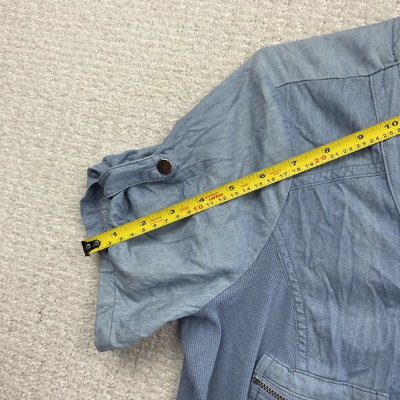 Guess Full Zip Utility Tech Pockets Shirt Military Faded Blue Women Sz XL* - Picture 10 of 11